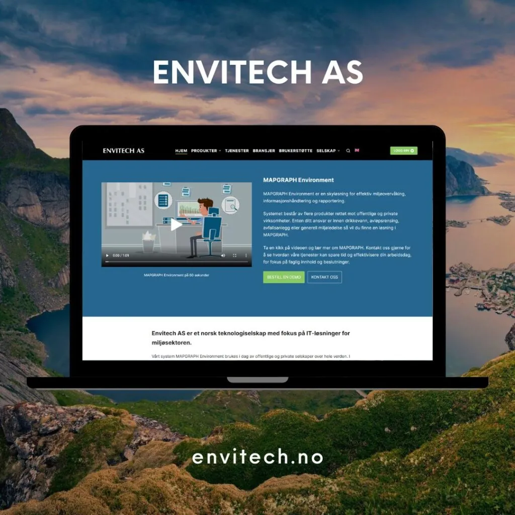 Skjermbilde av nettsiden til Envitech AS