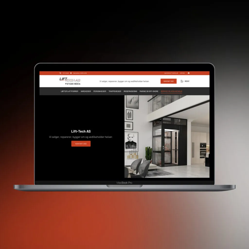 Skjermbilde av nettsiden til Lift-Tech AS