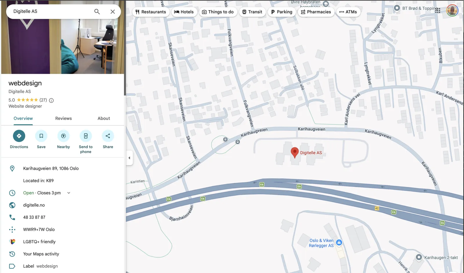 Digitelle vist i Google Maps